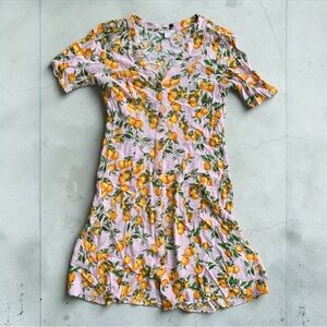 Monkl Pink Mini Dress with Orange Fruit Print